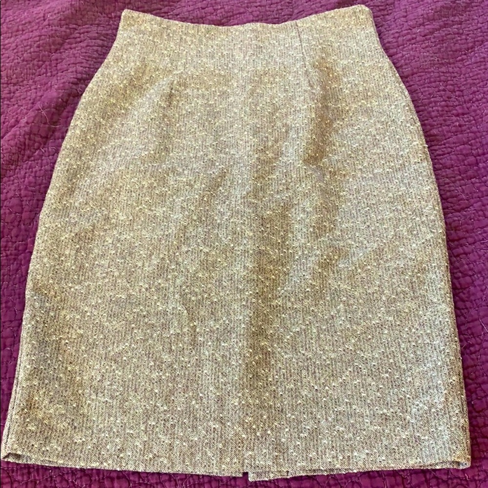 Brown and cream sparkle wool tweed pencil skirt